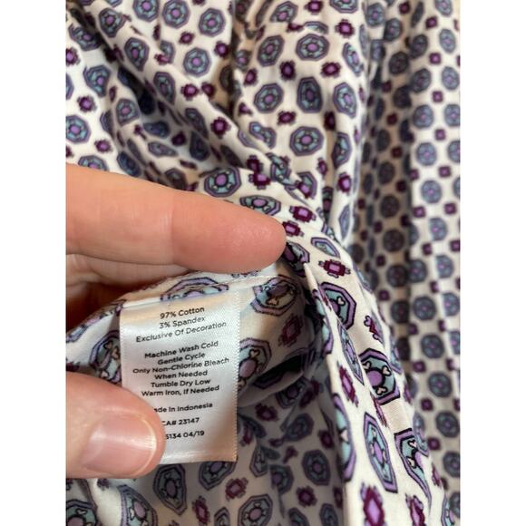 Talbots Top Womens 22W Blue & Purple Medallion Print Non Iron Button Up Plus - Picture 12 of 13